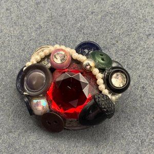 Eclectic Handmade Brooch Pin Pearl Button Acorn